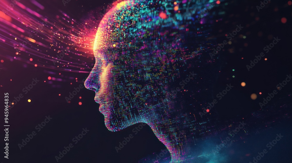 A colorful face with a lot of dots and lines A colorful face with a lot of dots and lines