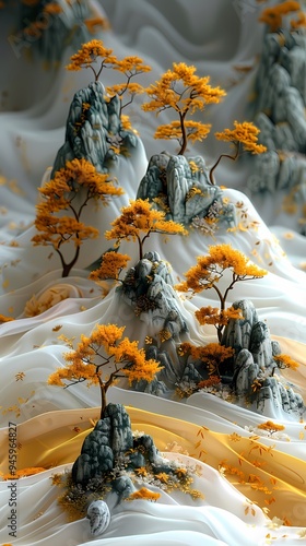 yellow and white 3d mountains and hills abstract art poster background