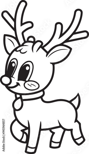 Reindeer line art illustration for kids coloring book.