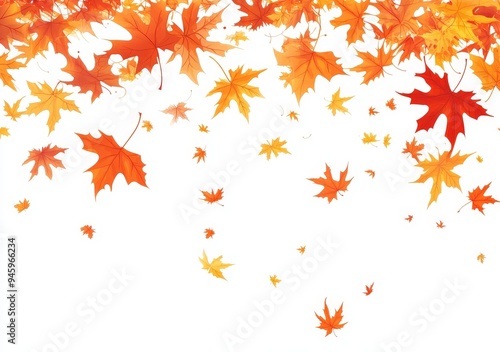 Isolated on a white background, autumn background with colored maple leaves