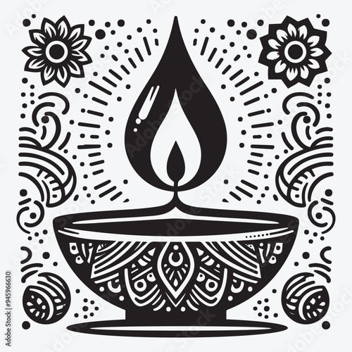 Diwali Oil Lamp  Diya Silhouette Collection Clip Art Vector Illustration