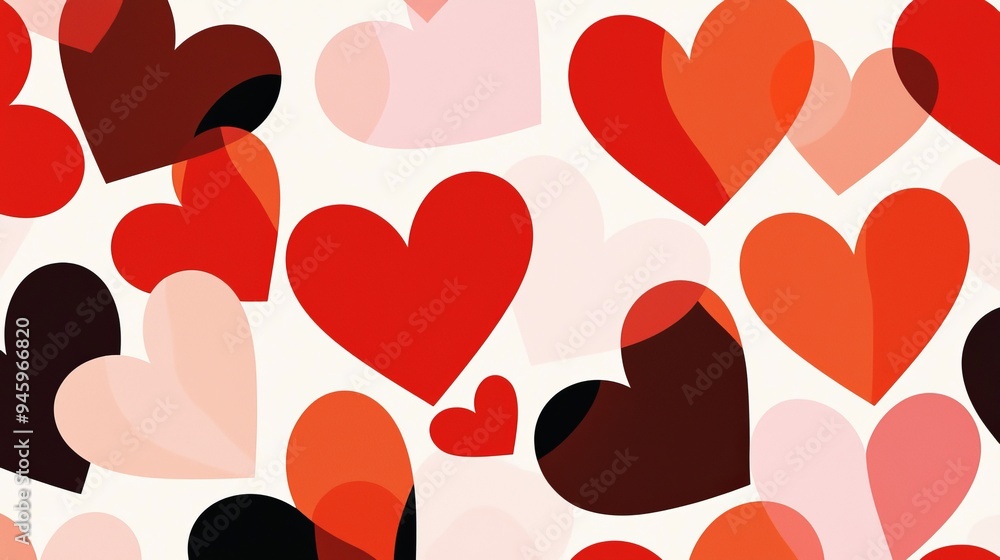 A pattern of overlapping hearts, in varying sizes and colors, creating a romantic, whimsical design A pattern of overlapping hearts, in varying sizes and colors, creating a romantic, whimsical design