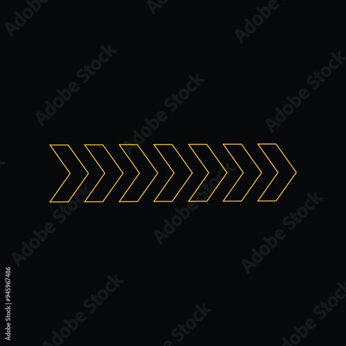 yellow color vector arrows collection .Next or right direction arrow on black background.