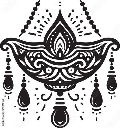 Diwali Oil Lamp  Diya Silhouette Collection Clip Art Vector Illustration