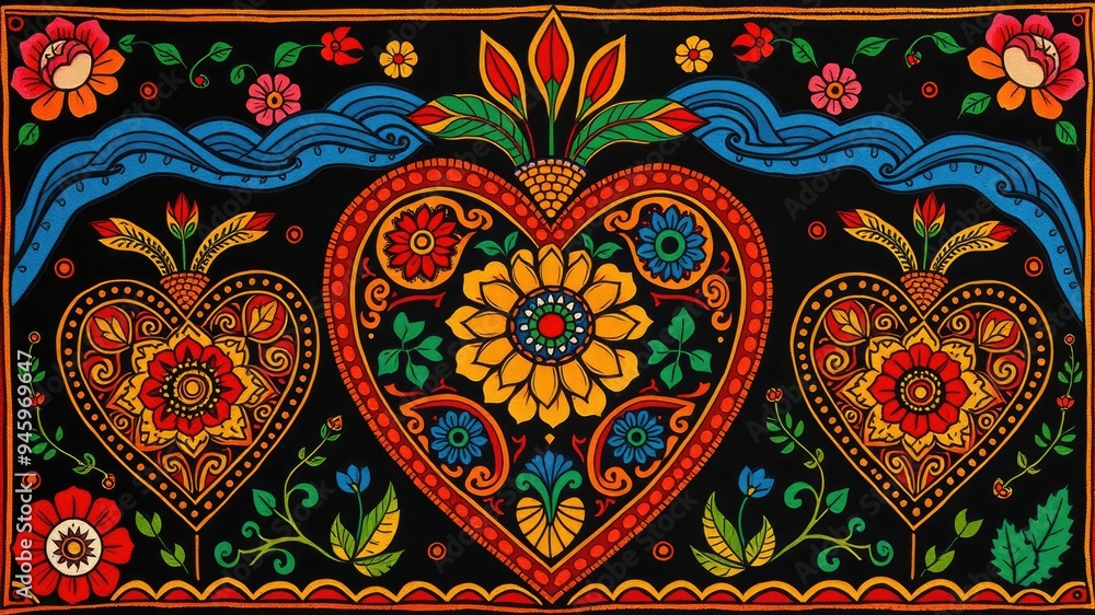 Pattern with Hearts, Abstract painting, hearts pattern, flower ornament pattern.seamless pattern with hearts and flowers Pattern with Hearts, Abstract painting, hearts pattern, flower ornament pattern.seamless pattern with hearts and flowers