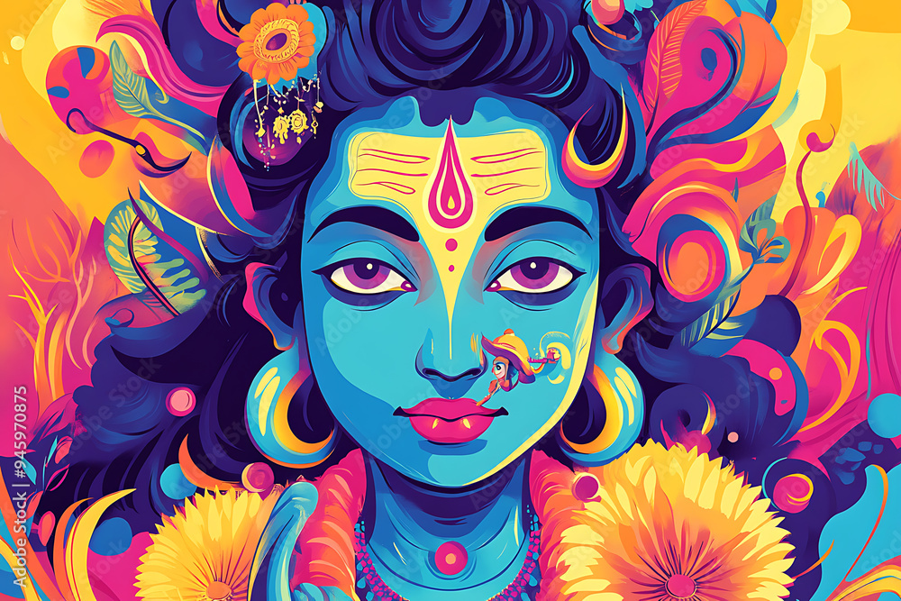 A vibrant cartoon illustration of Lord Shiva's child, beautifully capturing the essence of Hindu mythology A vibrant cartoon illustration of Lord Shiva's child, beautifully capturing the essence of Hindu mythology