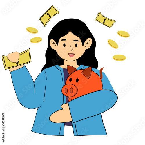 female character vectors that depict frugal living, saving, and wise financial management