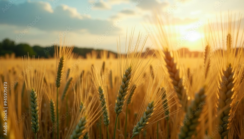 Fototapeta premium Harvests golden glow at sunrise