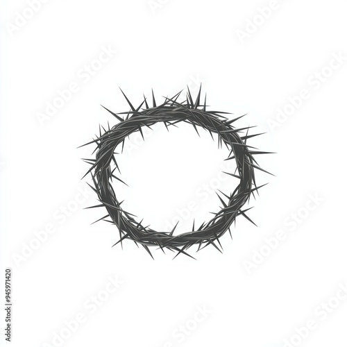 A minimal black and white vector of a crown of thorns set against a white background, emphasizing simplicity and contrast in design.