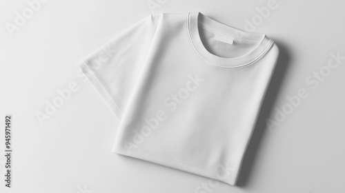 Folded white t shirt mockup lying on white background