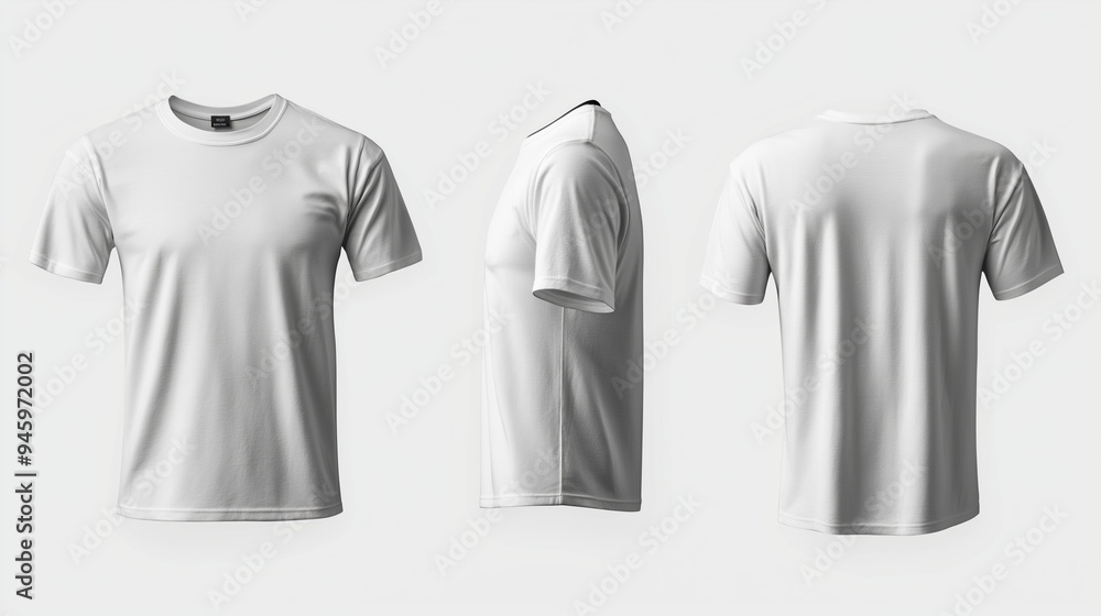 White t shirt mockup showing front, side and back views White t shirt mockup showing front, side and back views