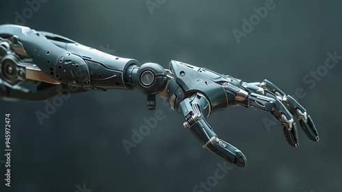 3D rendering of a mechanical arm, sleek and modern.