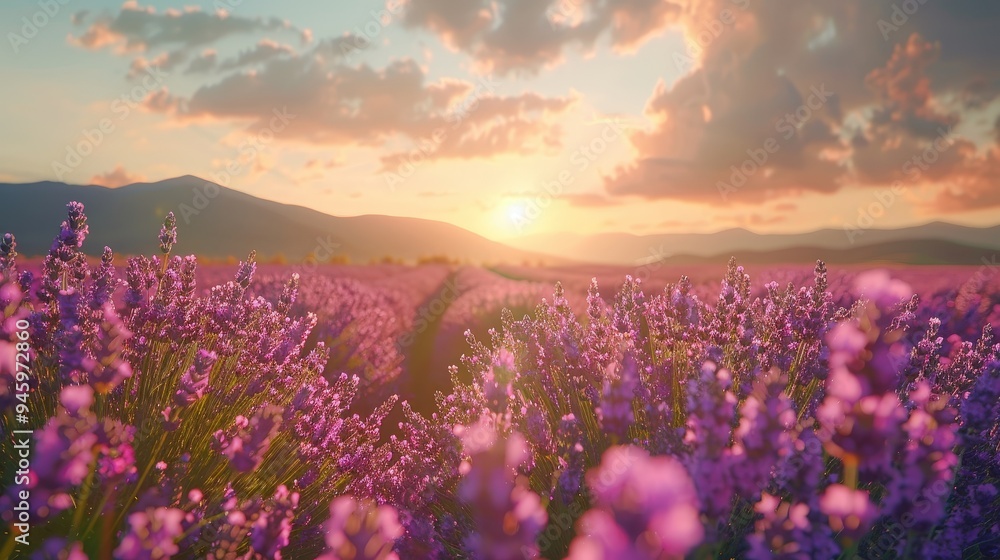 Fototapeta premium Lavender Sunset in the Mountains