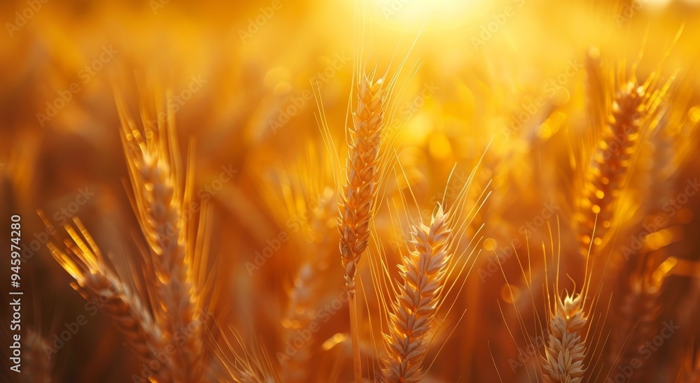 Fototapeta premium Golden Wheat Stalks Glowing in the Late Afternoon Sun