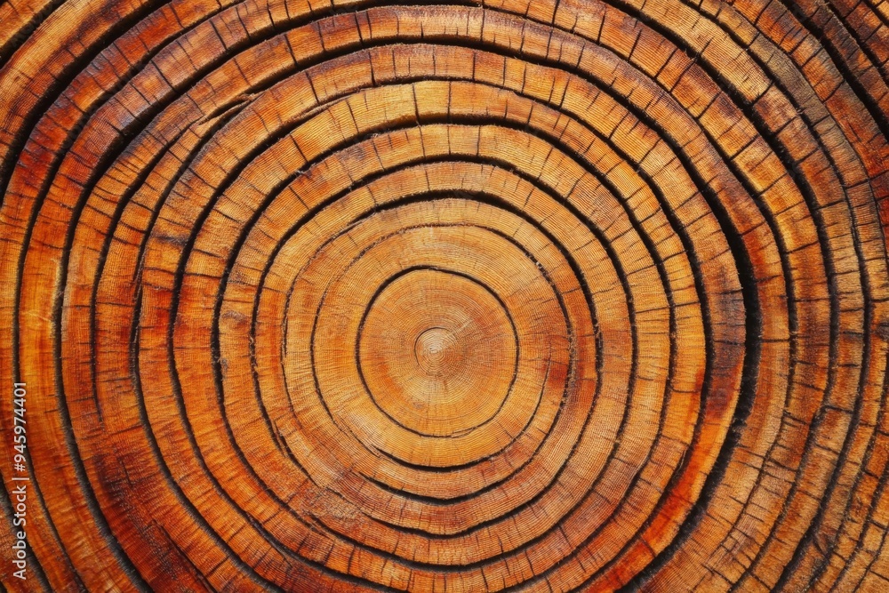 Fototapeta premium Detailed Close Up of a Tree Ring Cross Section Highlighting Unique and Natural Wood Patterns
