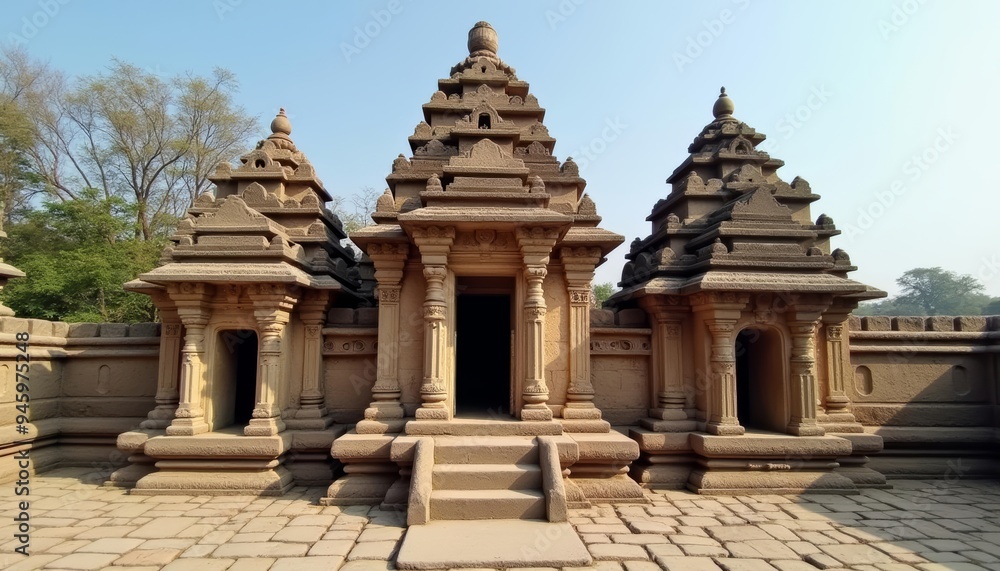 Ancient temple architecture under a clear sky Ancient temple architecture under a clear sky