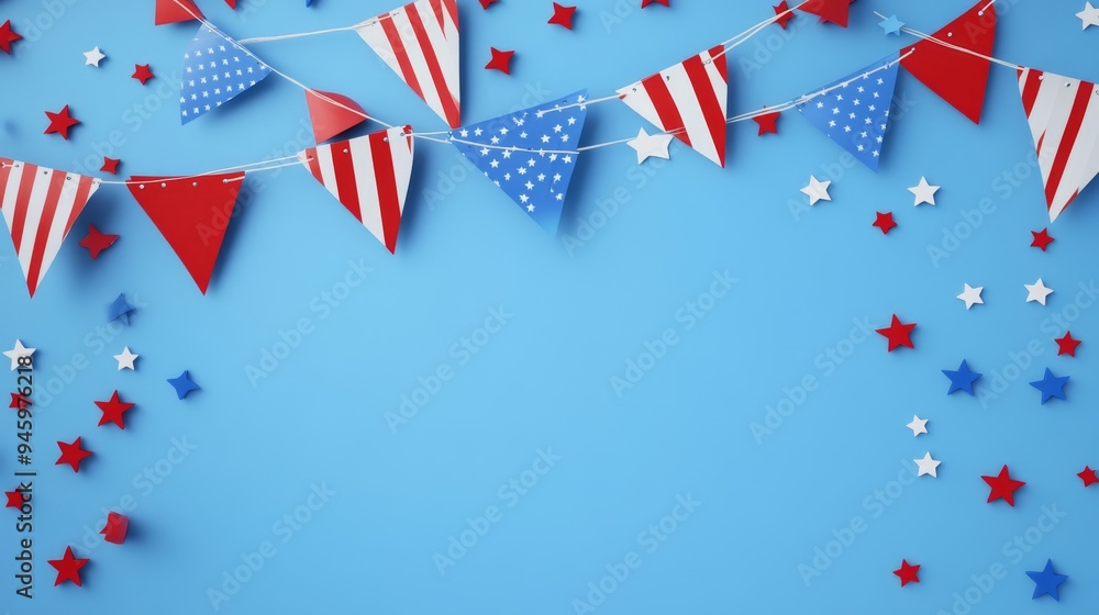An animated background with red, white, and blue bunting decorations for the USA holiday in a flat design style with a dark navy gradient background Stock Illustration An animated background with red, white, and blue bunting decorations for the USA holiday in a flat design style with a dark navy gradient background Stock Illustration