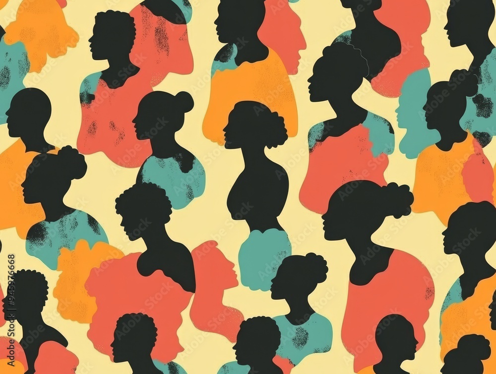 An abstract illustration of a group of people looking at the camera, with different skin tones and hair colors. An abstract illustration of a group of people looking at the camera, with different skin tones and hair colors.
