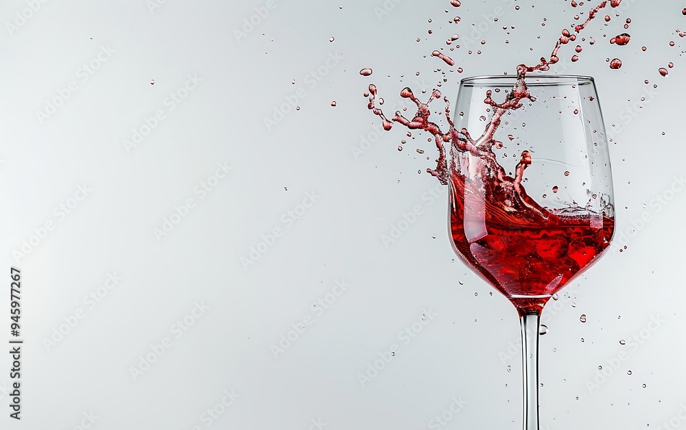 Fototapeta premium Red wine splashing out of a glass, isolated on white background