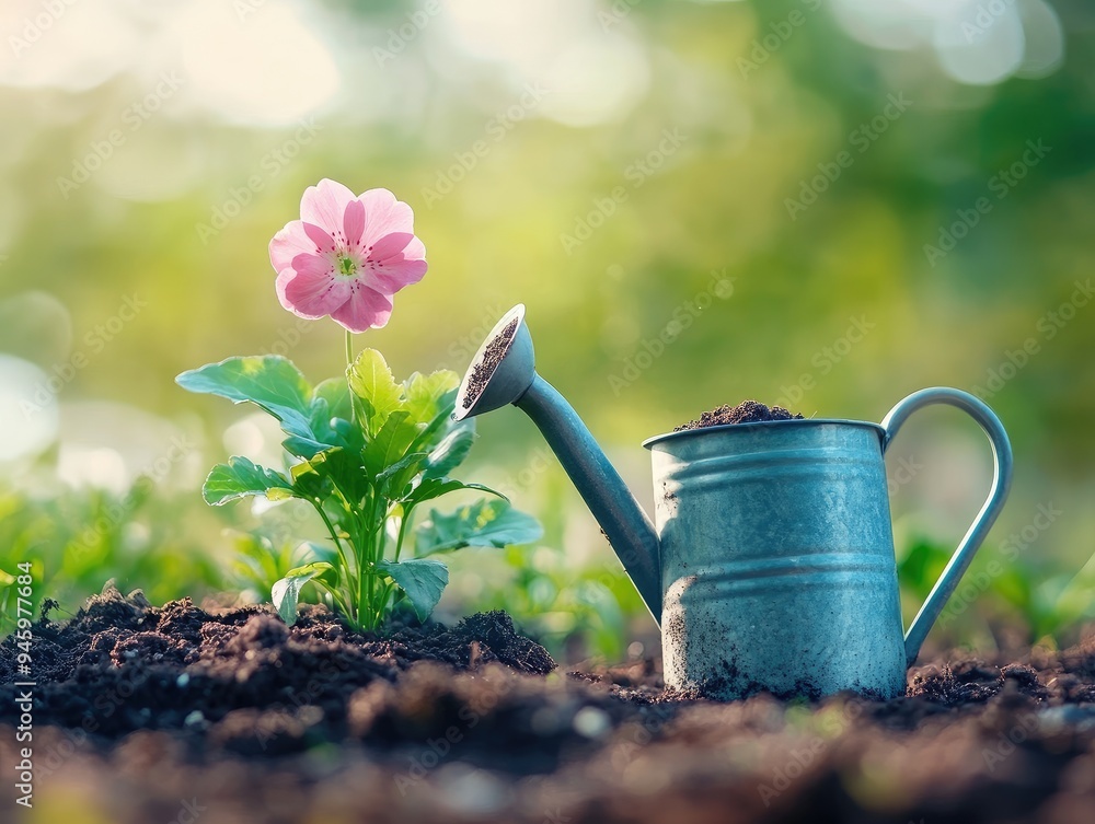 watering can with flowers watering can with flowers