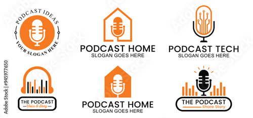 set podcast logo microphone icon, vector template talk show, dialogue, communication. with minimalist and modern style
