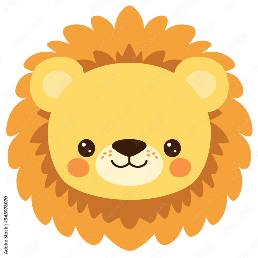 Obraz premium A cute cartoon lion head with simple flat illustration style for vector graphic logo design isolated on a white background