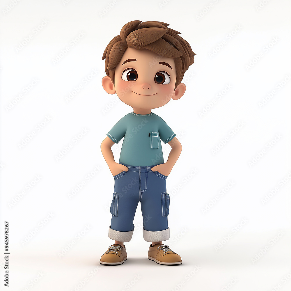 A cartoon child standing with hands in pockets, looking relaxed A cartoon child standing with hands in pockets, looking relaxed