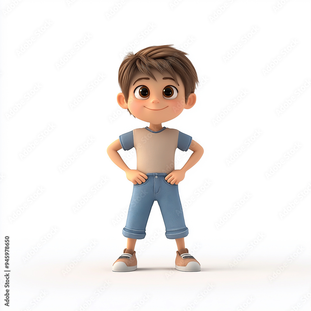 A cartoon child standing with hands on hips, looking confident A cartoon child standing with hands on hips, looking confident
