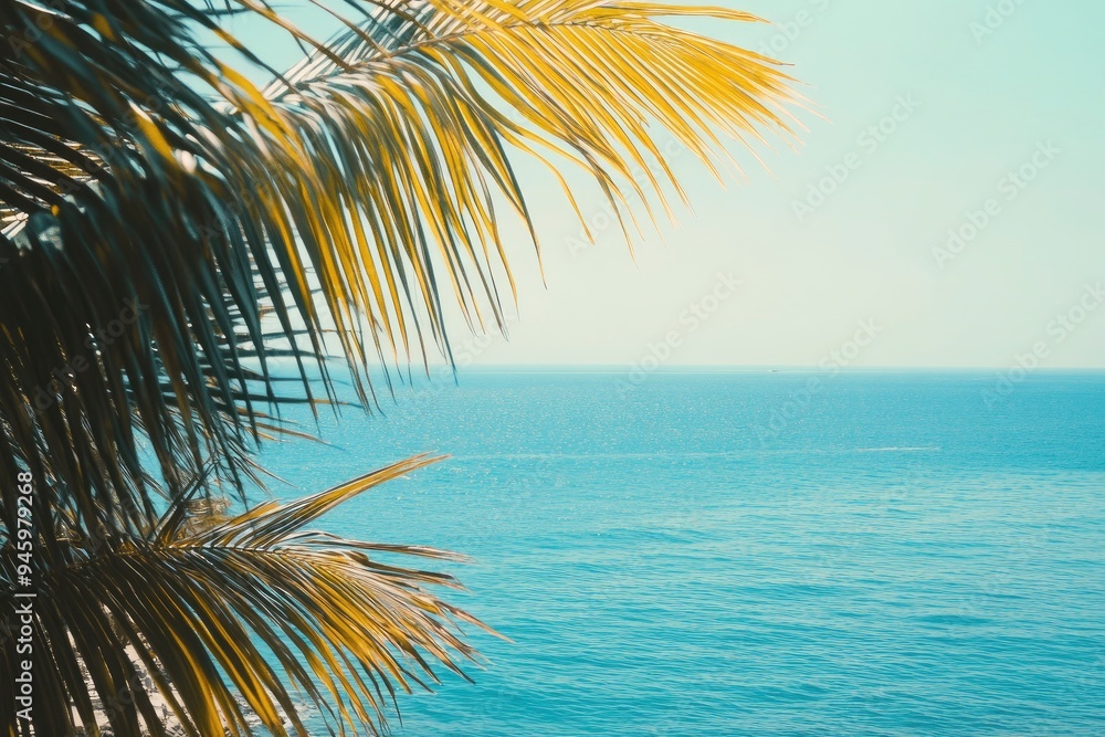 Fototapeta premium Summer Resort Beach Sea Relax Travel Vacation Palm Tropic Copy Space Banner Background Hotel , ai