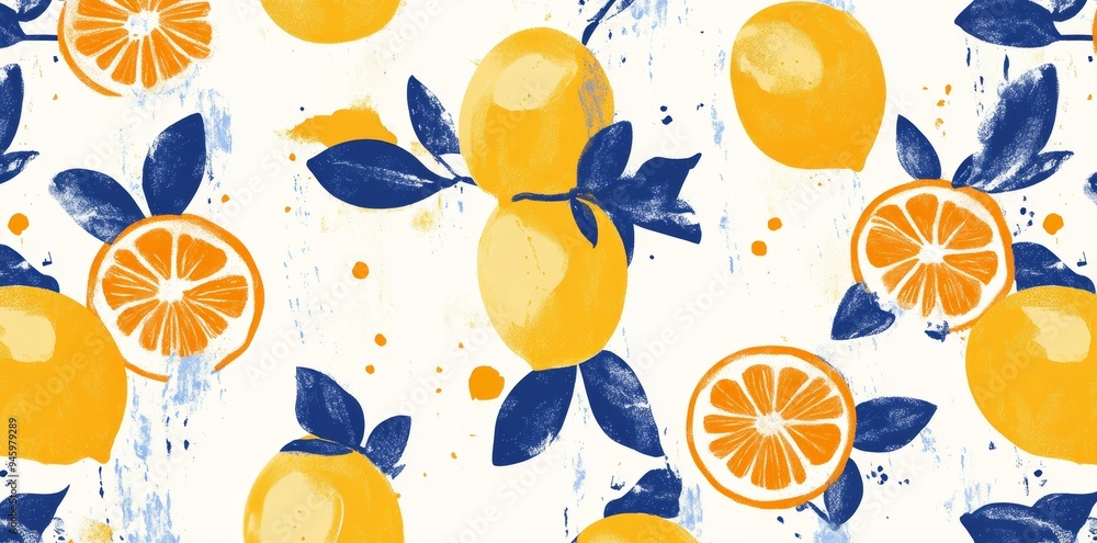 Background illustration with lemons and oranges in an abstract summer pattern Background illustration with lemons and oranges in an abstract summer pattern