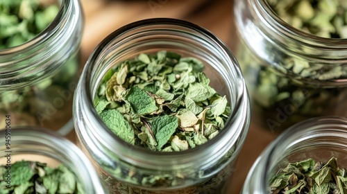 Dried Mint Leaves in Glass Jars