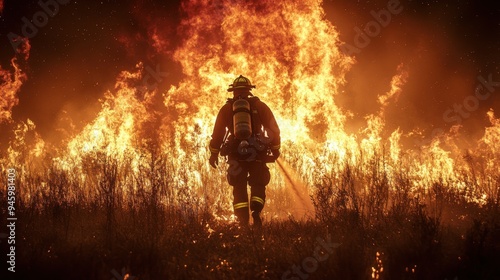 fireman fighting a great fire.