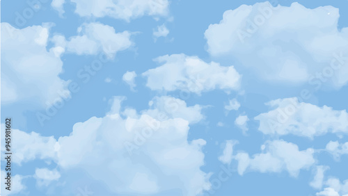 blue sky with clouds. Light sky blue shades watercolor background. Sky Nature Landscape Background. sky background with white fluffy clouds.><