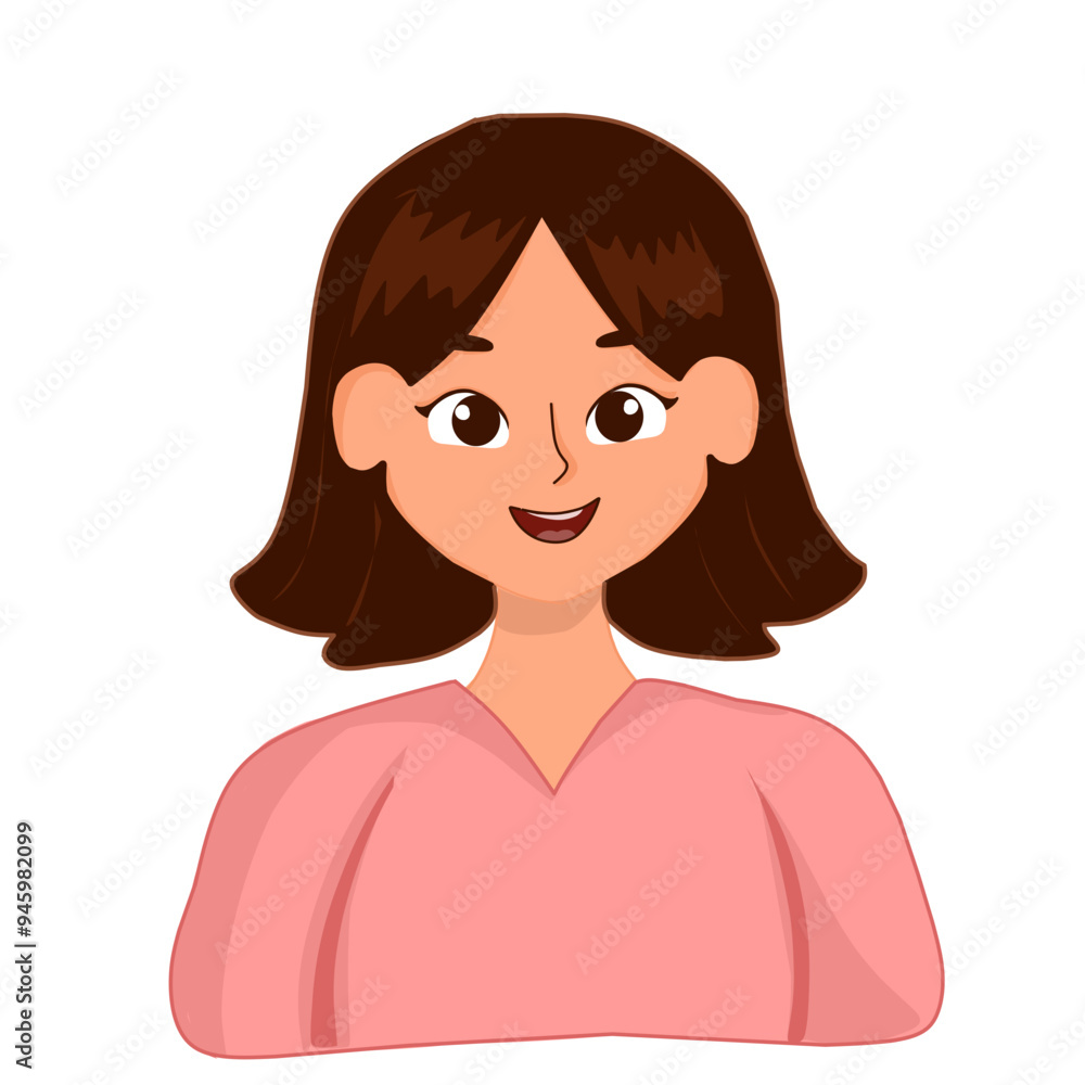 vector illustration of a woman with a shoulder-length hairstyle, smiling forward in a half-body style vector illustration of a woman with a shoulder-length hairstyle, smiling forward in a half-body style