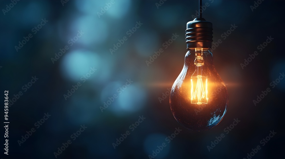 Glowing light bulb suspended in mid air illuminating a dark and empty conceptual space representing the power of ideas innovation and creative thinking Glowing light bulb suspended in mid air illuminating a dark and empty conceptual space representing the power of ideas innovation and creative thinking