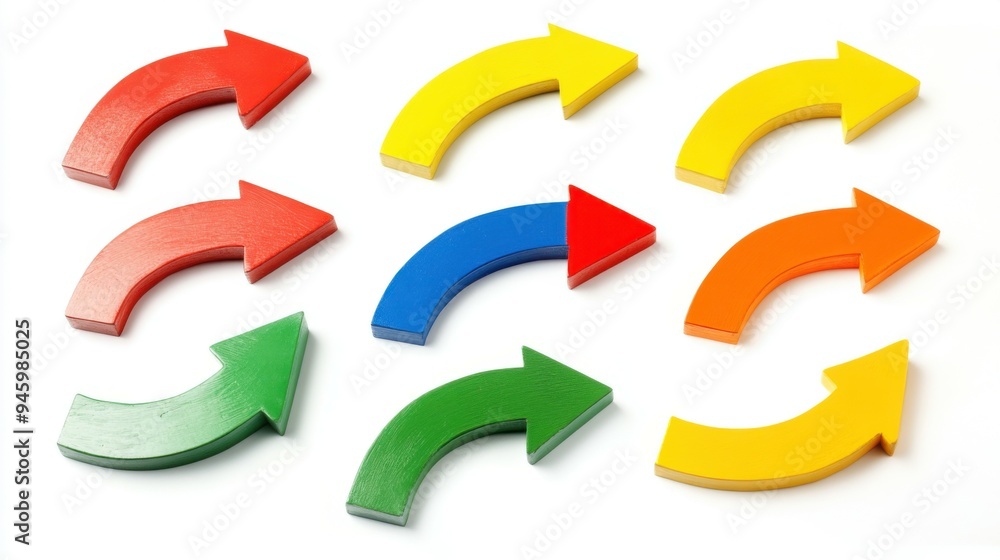 set of curved multi-colored arrows on a white background set of curved multi-colored arrows on a white background
