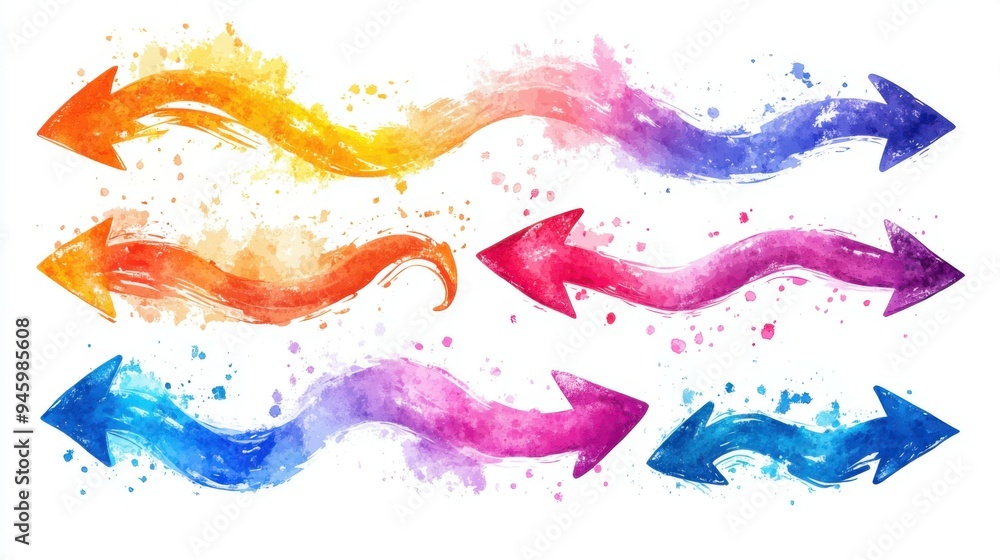 set of curved multi-colored arrows on a white background set of curved multi-colored arrows on a white background