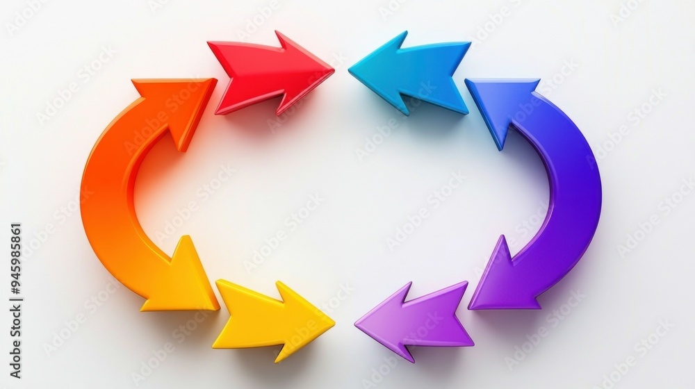 set of curved multi-colored arrows on a white background set of curved multi-colored arrows on a white background