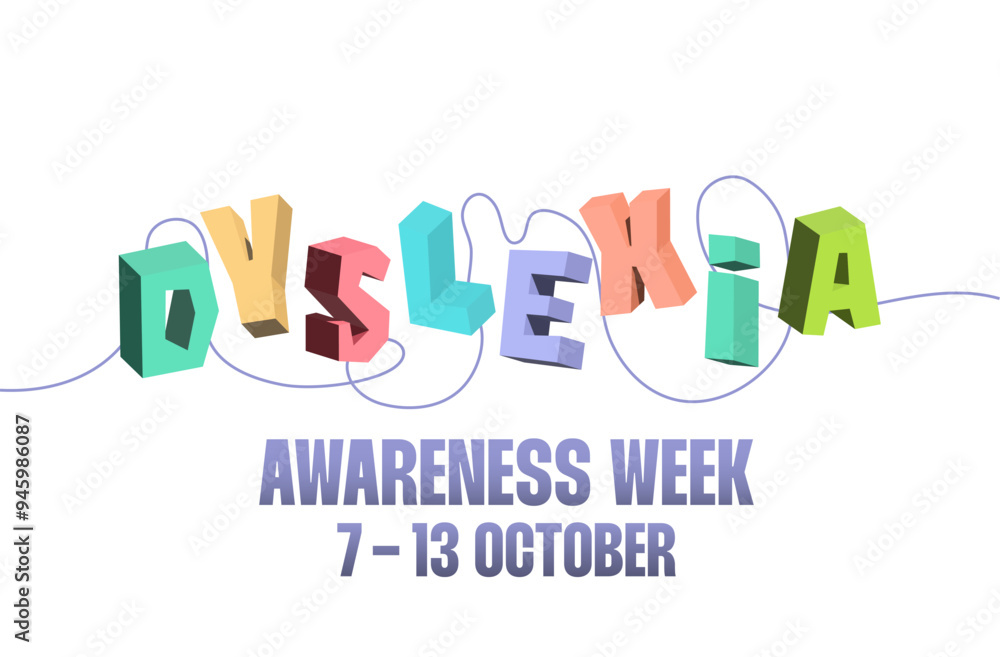 Dyslexia awareness week banner. 3D letters with tangled line vector illustration. Learning difficulties disorder concept poster. Dyslexia awareness week banner. 3D letters with tangled line vector illustration. Learning difficulties disorder concept poster.