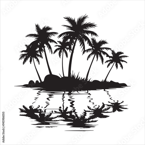 palm tress and water silhouette vector