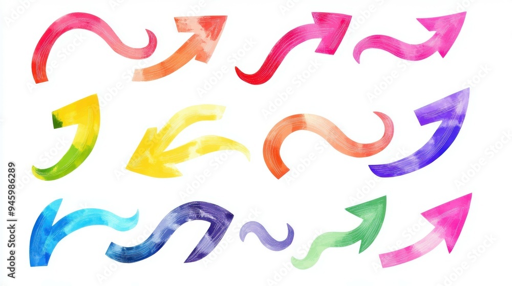 set of curved multi-colored arrows on a white background set of curved multi-colored arrows on a white background