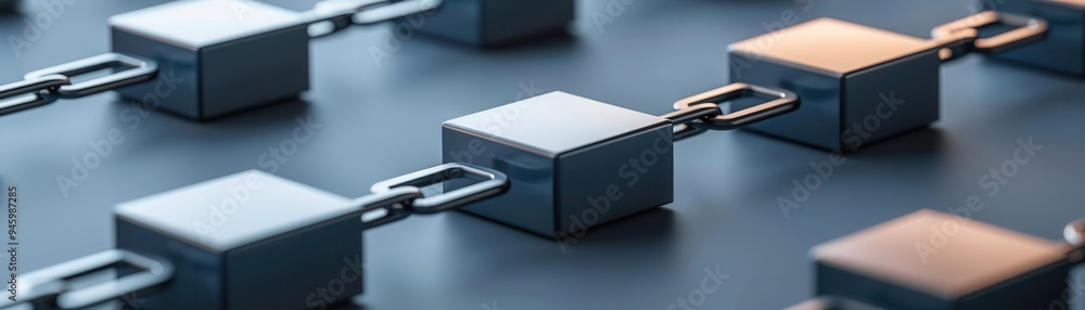Blockchain technology concept with interconnected digital blocks, finance, decentralized networks Blockchain technology concept with interconnected digital blocks, finance, decentralized networks
