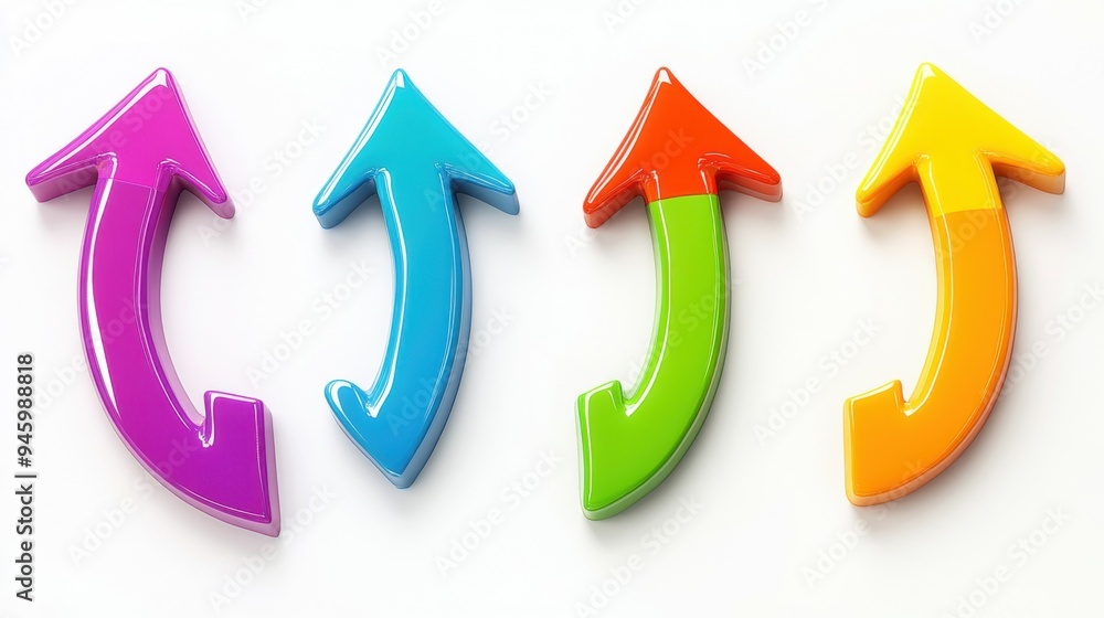 set of curved multi-colored arrows on a white background set of curved multi-colored arrows on a white background
