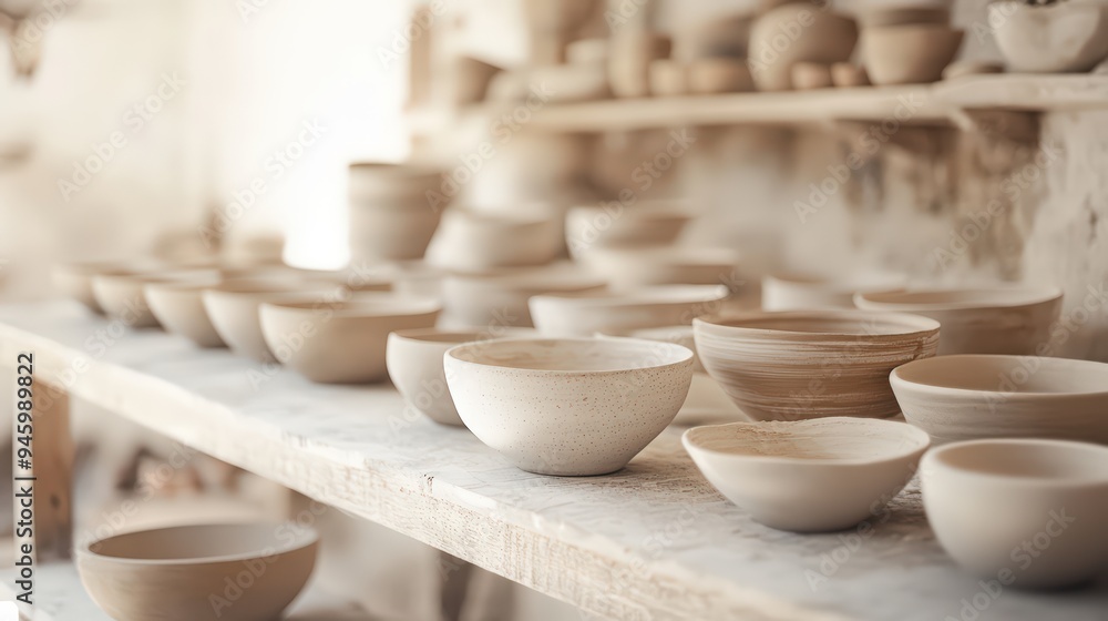 Crafted pottery, still life of handmade pottery and ceramic bowls, hobby and leisure concept Crafted pottery, still life of handmade pottery and ceramic bowls, hobby and leisure concept