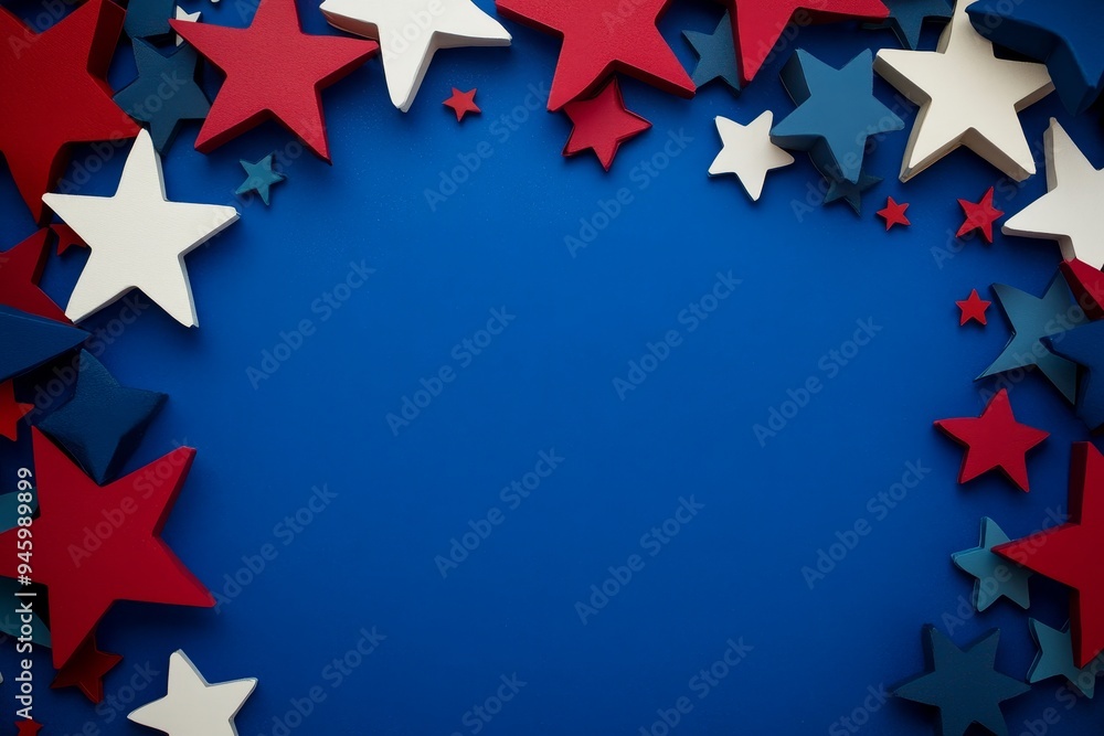 A bold red, white, and blue border with stars that is perfect for adding your own messages or images A bold red, white, and blue border with stars that is perfect for adding your own messages or images