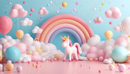 A colorful room with a unicorn and a rainbow by AI generated image