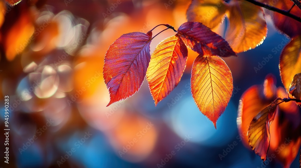 Close-Up of Vibrant Autumn Leaves with Golden and Red Hues - Macro Photography with Sunlight and Detailed Texture. AI generated illustration Close-Up of Vibrant Autumn Leaves with Golden and Red Hues - Macro Photography with Sunlight and Detailed Texture. AI generated illustration