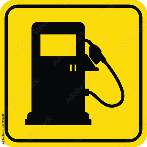 Petrol Pump Yellow icon, Oil Filling Station icon, fuel pump in yellow Rectangle, Fuel station symbol, gas station, Road sign