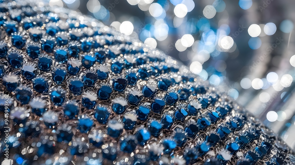 Extreme Close-Up of Luxury Material with Mirror-Like Blue and Silver Particles Extreme Close-Up of Luxury Material with Mirror-Like Blue and Silver Particles