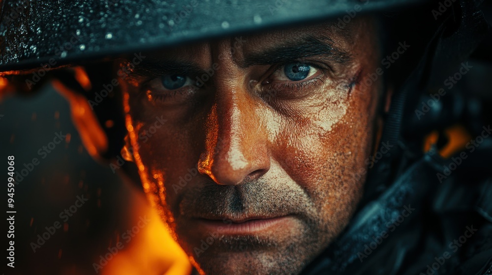 a tired fireman in his forties. a tired fireman in his forties.